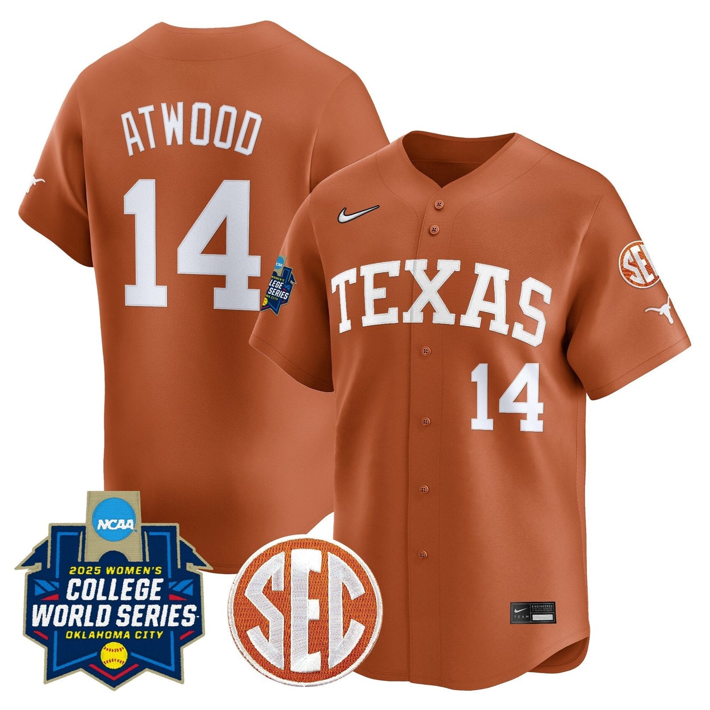 Men's size - Texas Longhorns Softball 2025 World Series (WCWS) Vapor Premier Limited Jersey - All Stitched