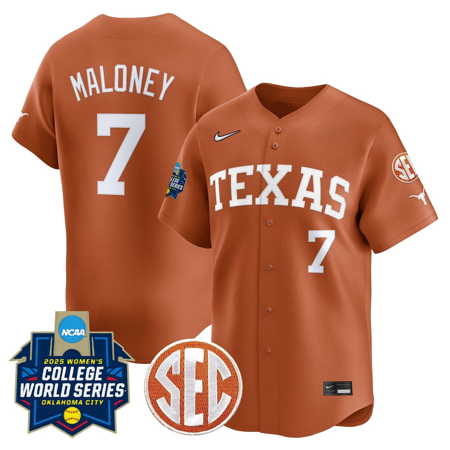 Men's size - Texas Longhorns Softball 2025 World Series (WCWS) Vapor Premier Limited Jersey - All Stitched