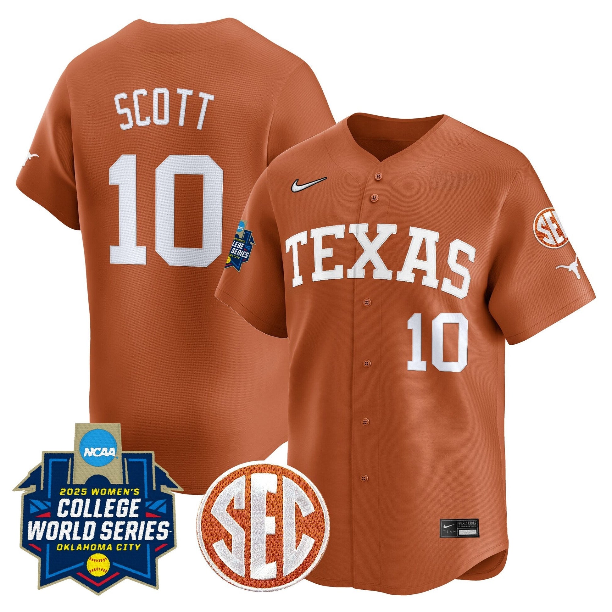Men's size - Texas Longhorns Softball 2025 World Series (WCWS) Vapor Premier Limited Jersey - All Stitched