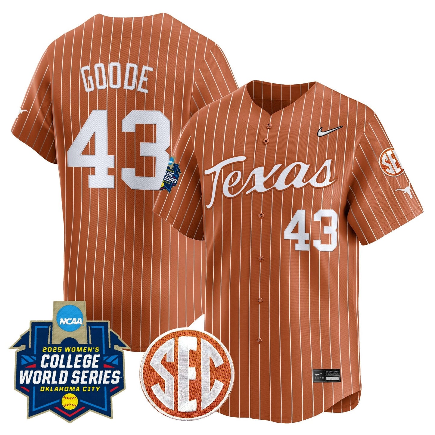Men's size - Texas Longhorns Softball 2025 World Series (WCWS) Vapor Premier Limited Jersey - All Stitched