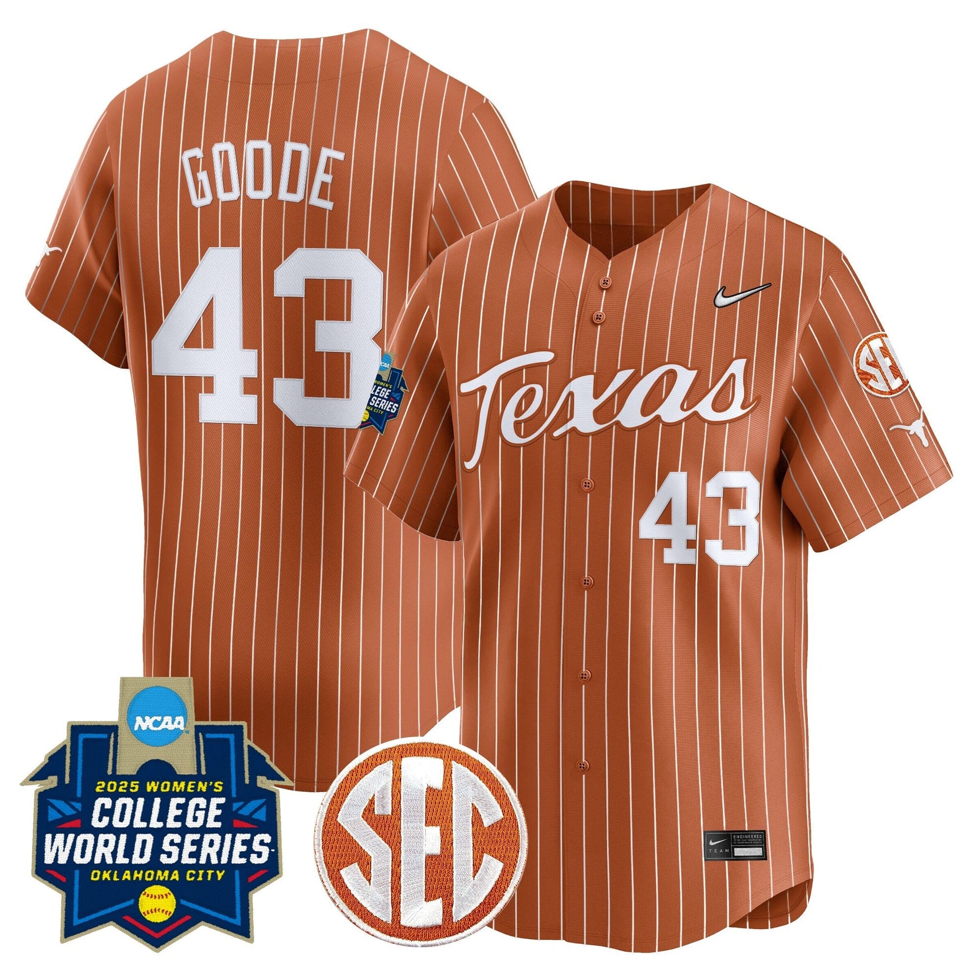 Men's size - Texas Longhorns Softball 2025 World Series (WCWS) Vapor Premier Limited Jersey - All Stitched