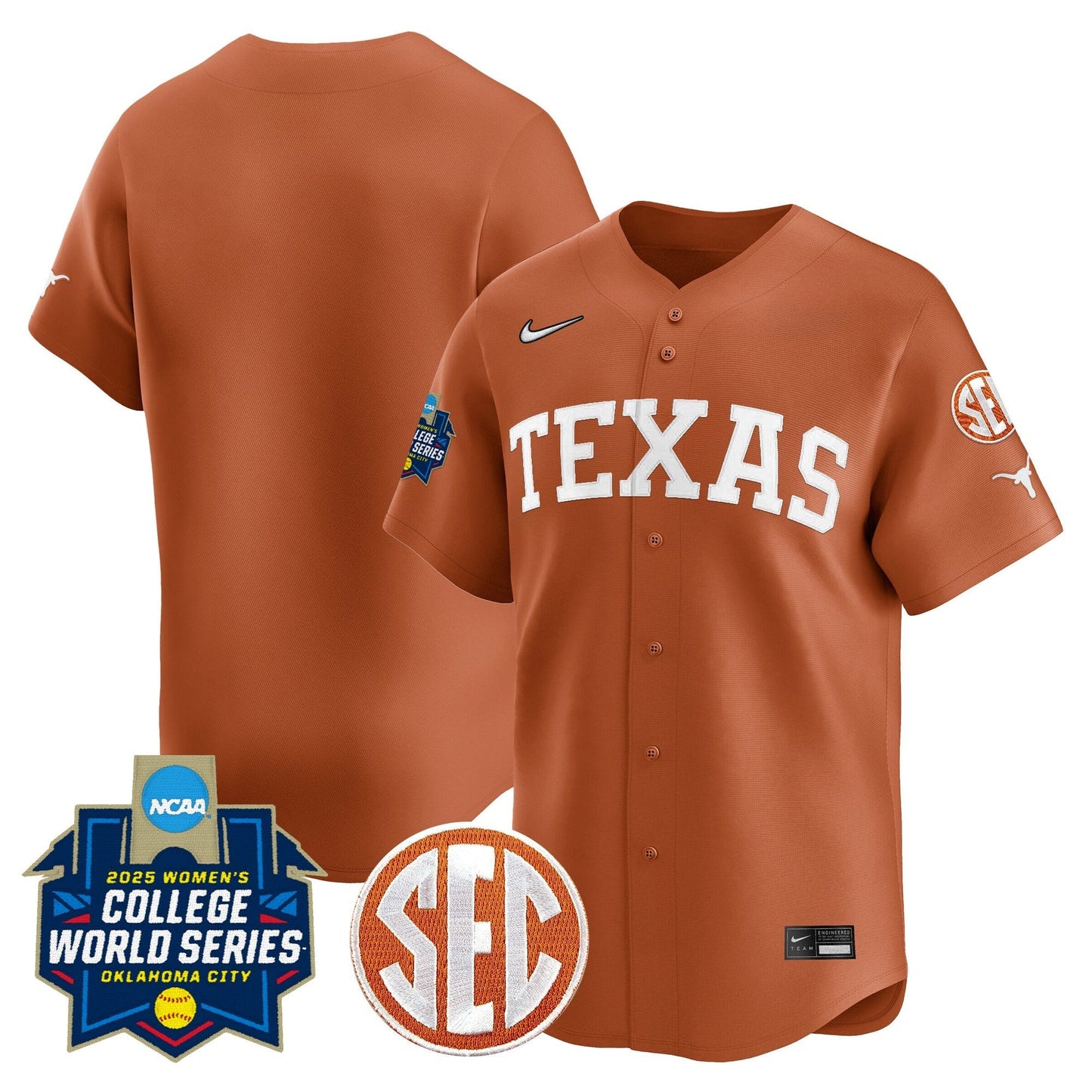 Men's size - Texas Longhorns Softball 2025 World Series (WCWS) Vapor Premier Limited Jersey - All Stitched