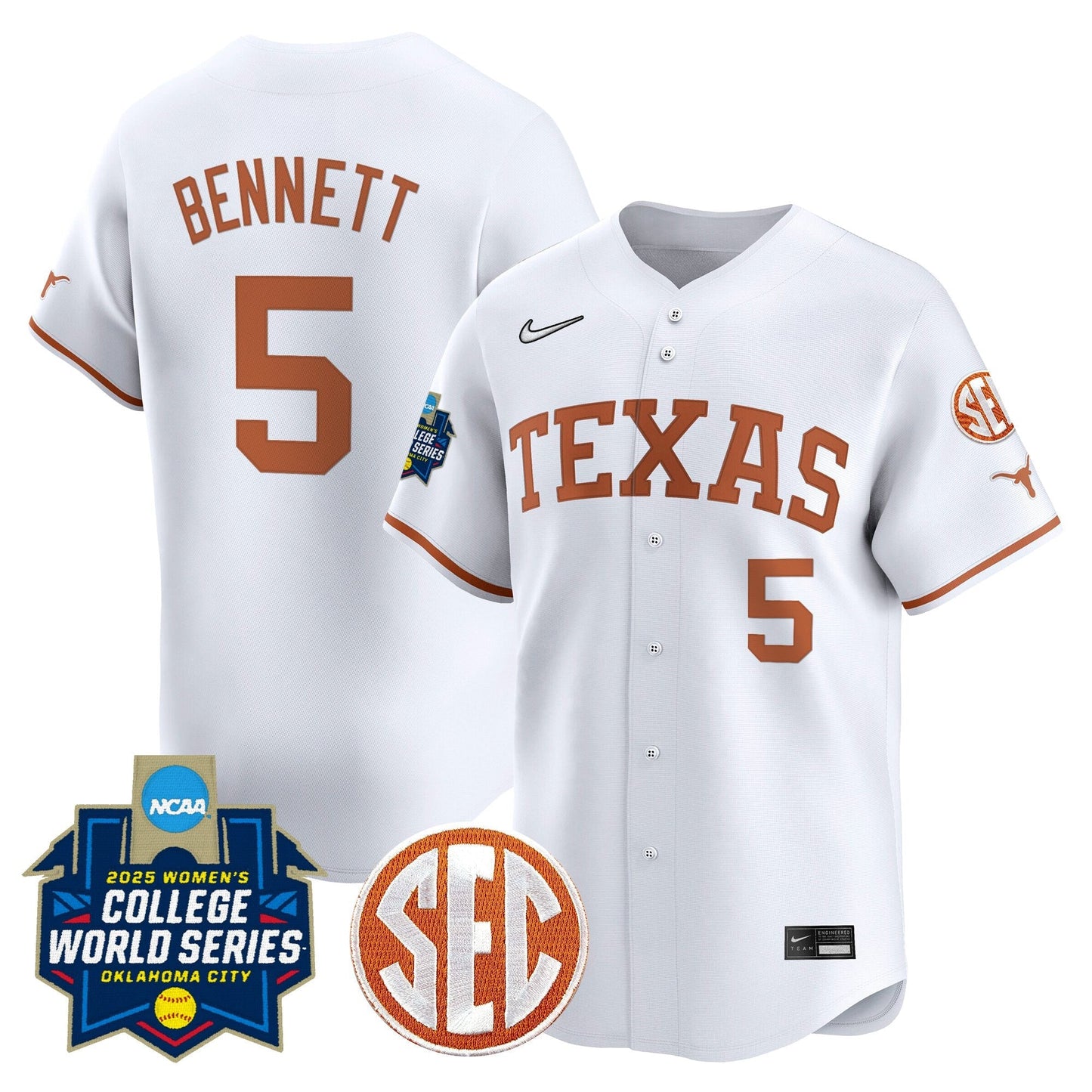 Men's size - Texas Longhorns Softball 2025 World Series (WCWS) Vapor Premier Limited Jersey - All Stitched