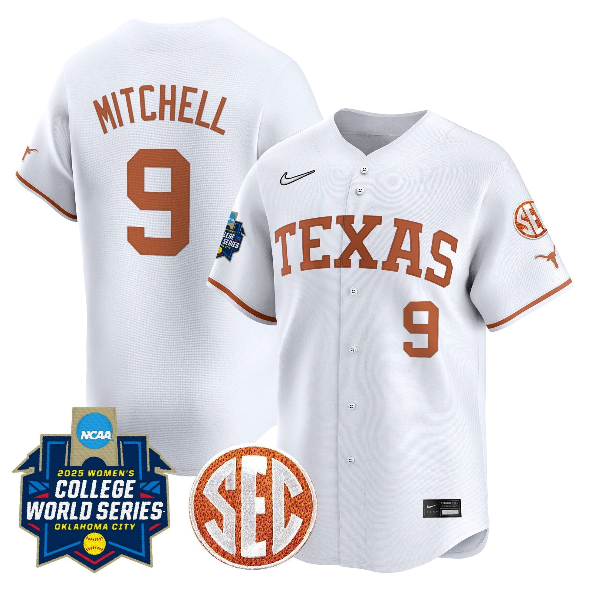 Men's size - Texas Longhorns Softball 2025 World Series (WCWS) Vapor Premier Limited Jersey - All Stitched