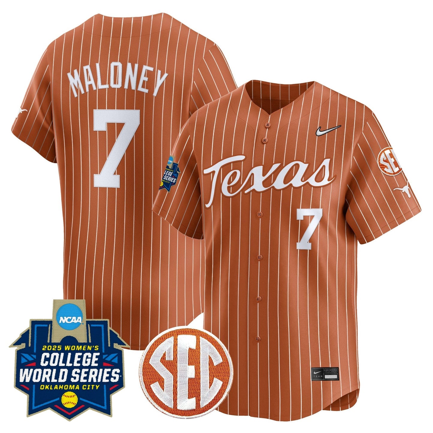 Men's size - Texas Longhorns Softball 2025 World Series (WCWS) Vapor Premier Limited Jersey - All Stitched