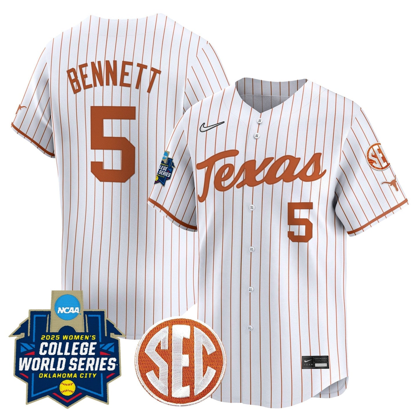 Men's size - Texas Longhorns Softball 2025 World Series (WCWS) Vapor Premier Limited Jersey - All Stitched