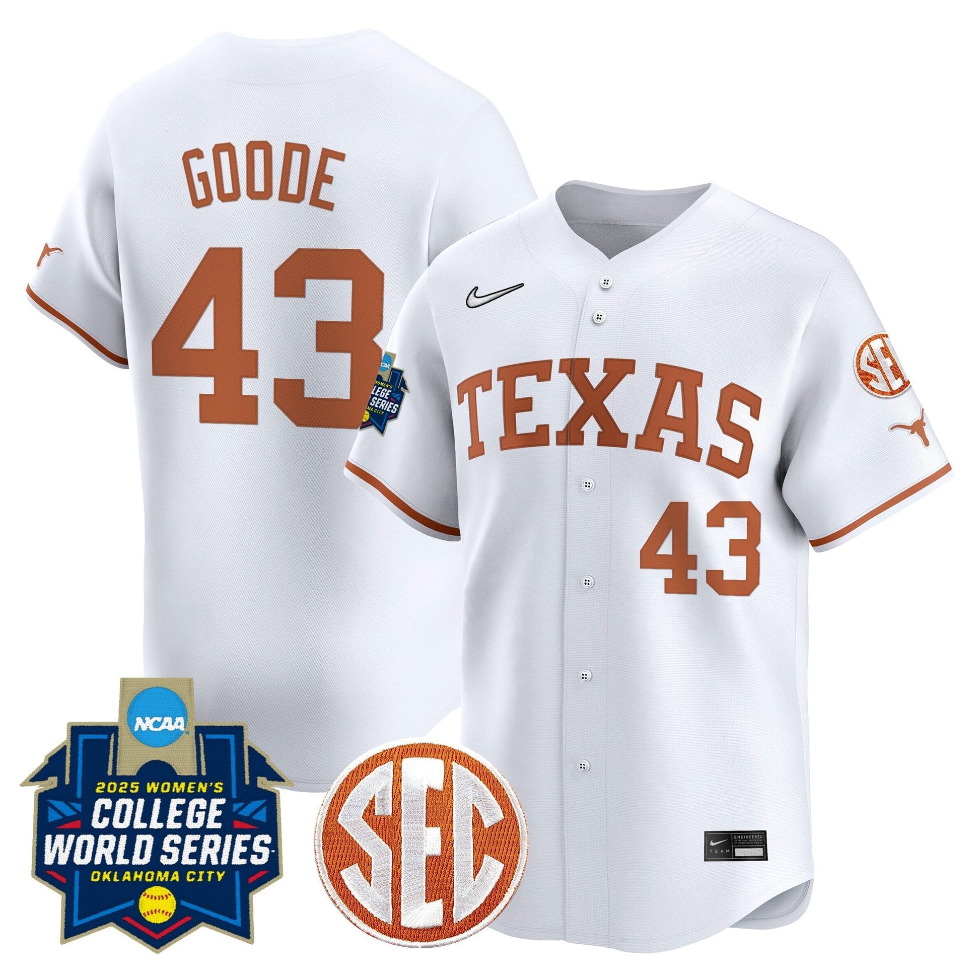 Men's size - Texas Longhorns Softball 2025 World Series (WCWS) Vapor Premier Limited Jersey - All Stitched