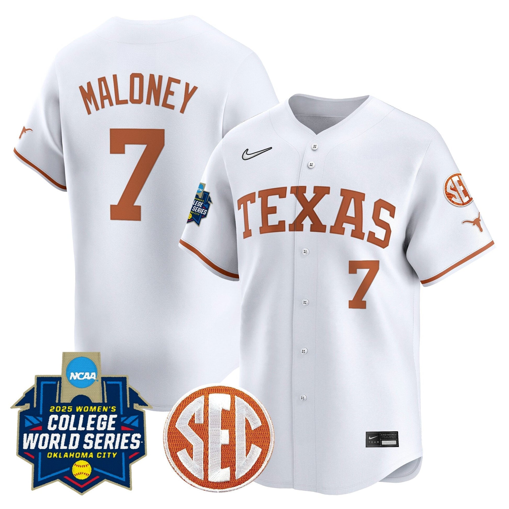 Men's size - Texas Longhorns Softball 2025 World Series (WCWS) Vapor Premier Limited Jersey - All Stitched