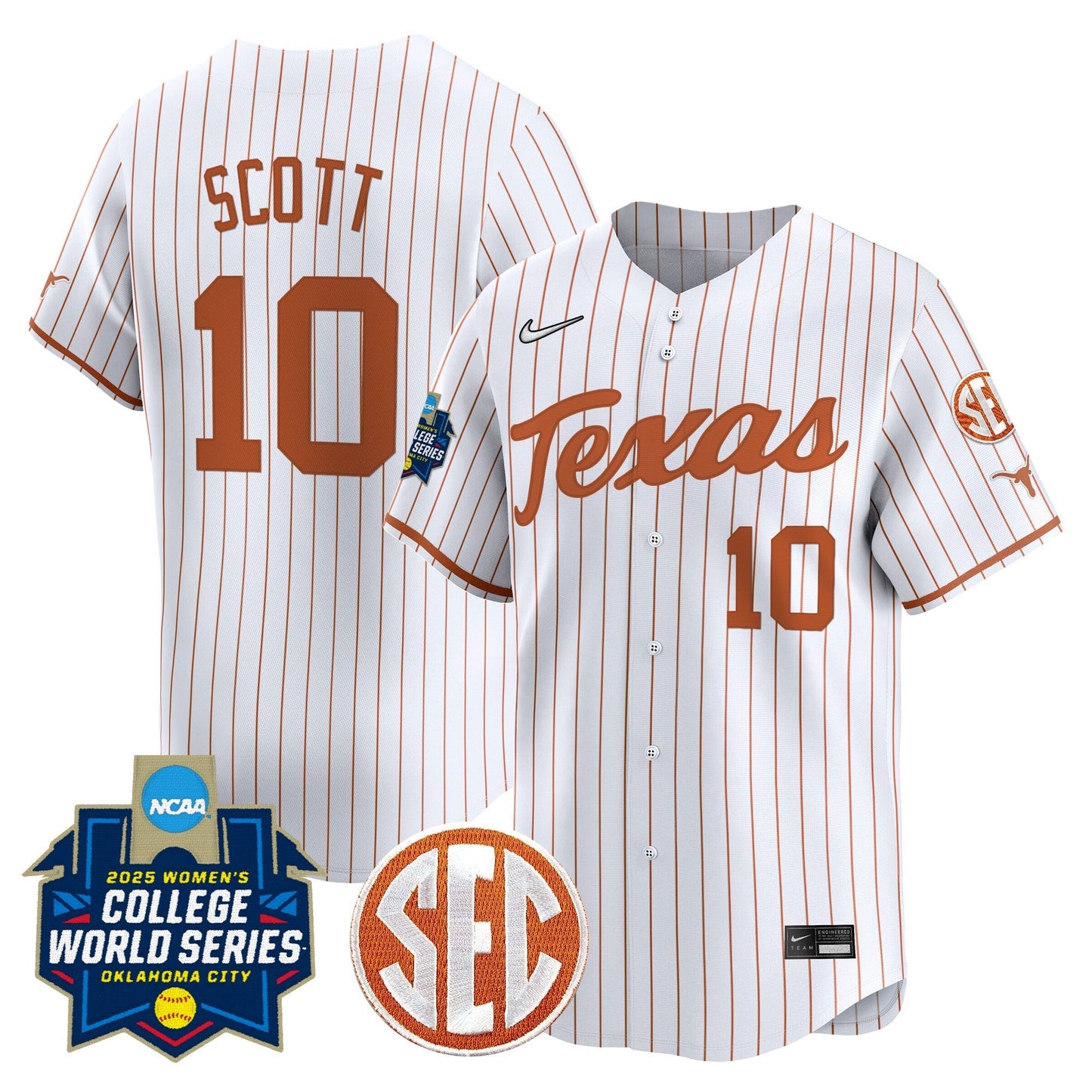 Men's size - Texas Longhorns Softball 2025 World Series (WCWS) Vapor Premier Limited Jersey - All Stitched