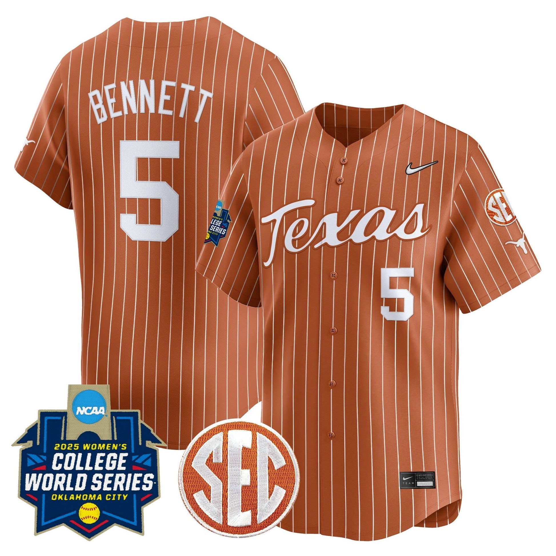 Men's size - Texas Longhorns Softball 2025 World Series (WCWS) Vapor Premier Limited Jersey - All Stitched