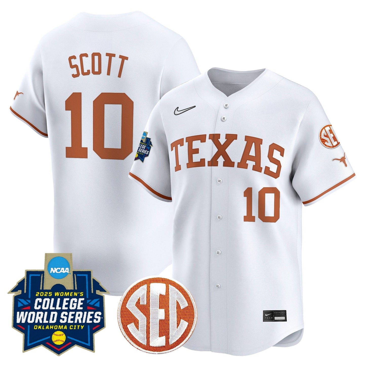 Men's size - Texas Longhorns Softball 2025 World Series (WCWS) Vapor Premier Limited Jersey - All Stitched
