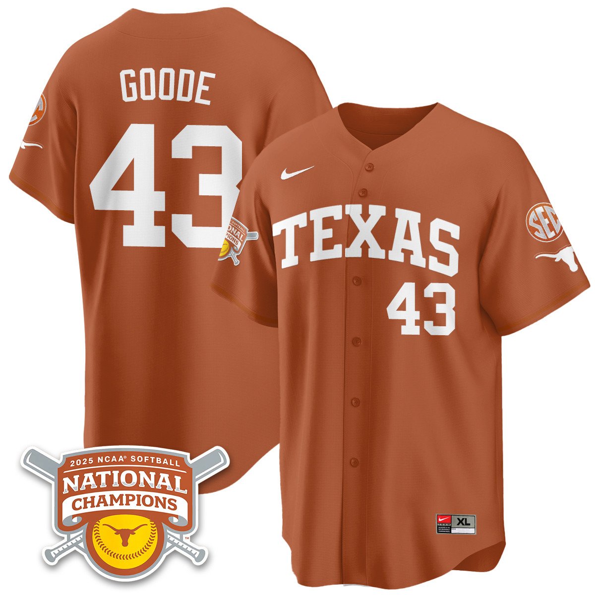 Texas Longhorns Softball 2025 World Series Champions Limited Jersey - All Stitched