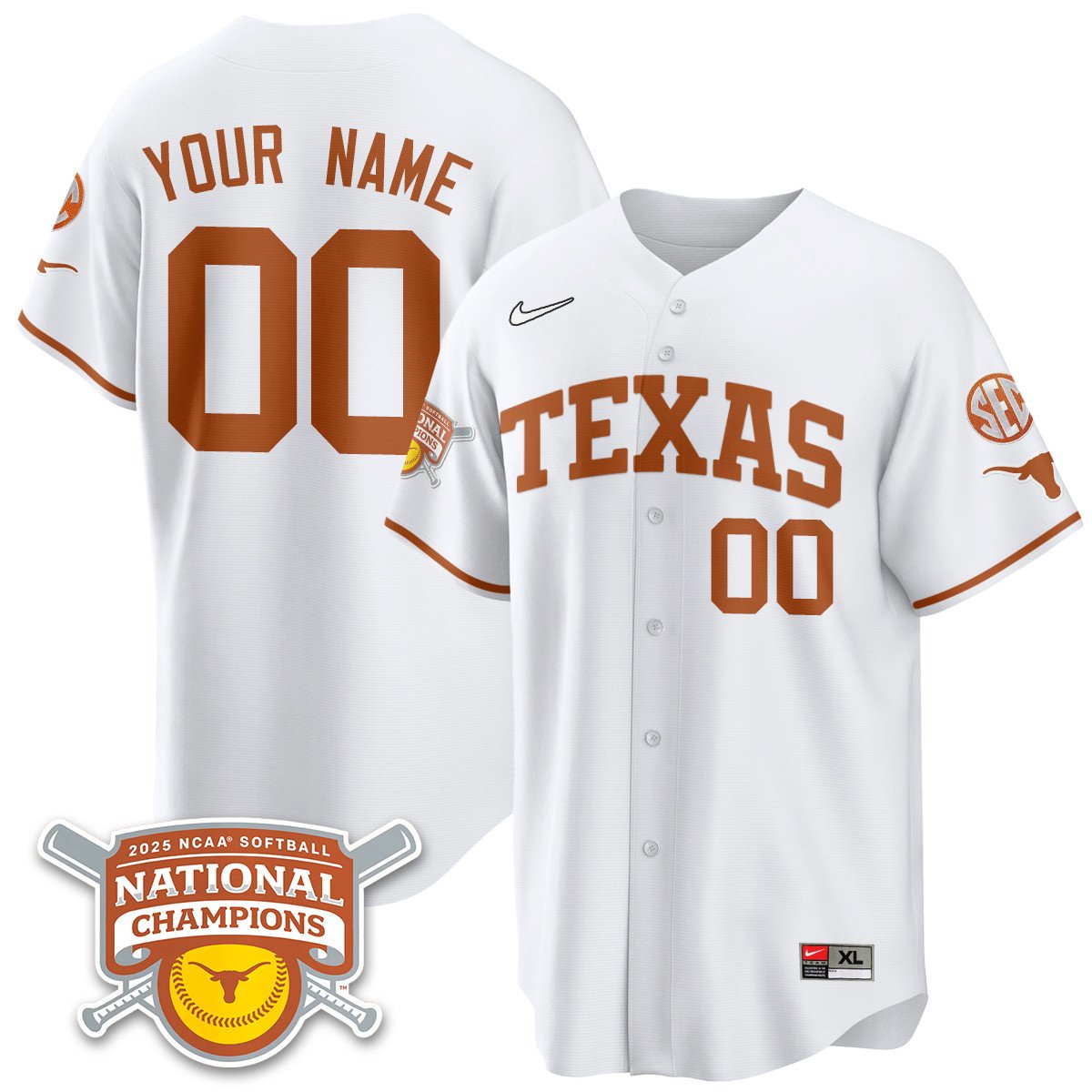 Texas Longhorns Softball 2025 World Series Champions Limited Custom Jersey - All Stitched
