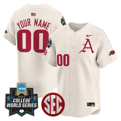 Arkansas Razorbacks 2025 World Series Vapor Premier Limited Custom Jersey - All Stitched