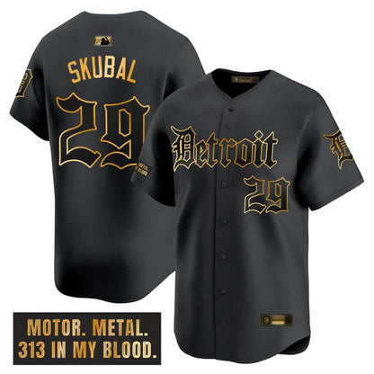 Men's Detroit Tigers 'Motor Gothic Edition' Gold Vapor Premier Limited Jersey - All Stitched