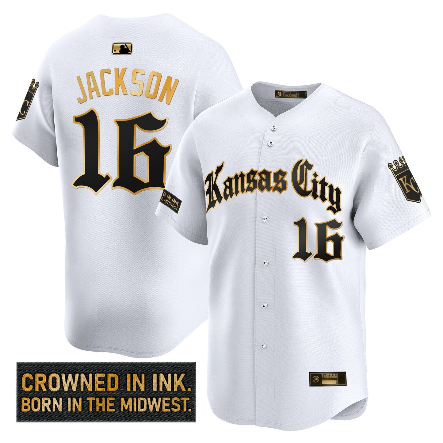 Men's Kansas City Royals 'Gothic Crown Edition' Gold Vapor Premier Limited Jersey - All Stitched