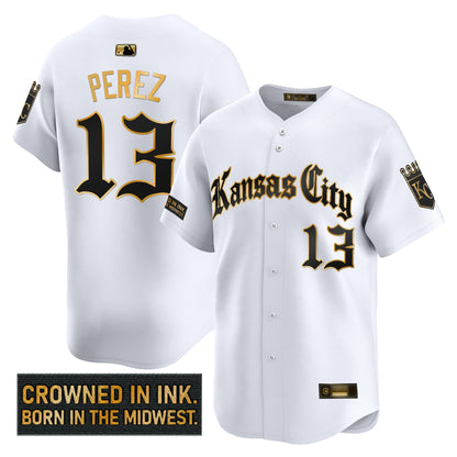 Men's Kansas City Royals 'Gothic Crown Edition' Gold Vapor Premier Limited Jersey - All Stitched