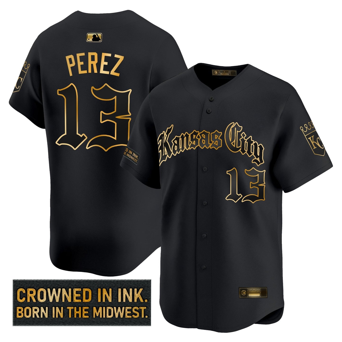 Men's Kansas City Royals 'Gothic Crown Edition' Gold Vapor Premier Limited Jersey - All Stitched