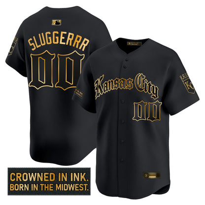 Men's Kansas City Royals 'Gothic Crown Edition' Gold Vapor Premier Limited Jersey - All Stitched