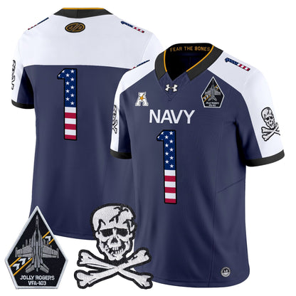 Men's Navy Midshipmen 2025 Independence Day Vapor Limited Jersey V2 - All Stitched