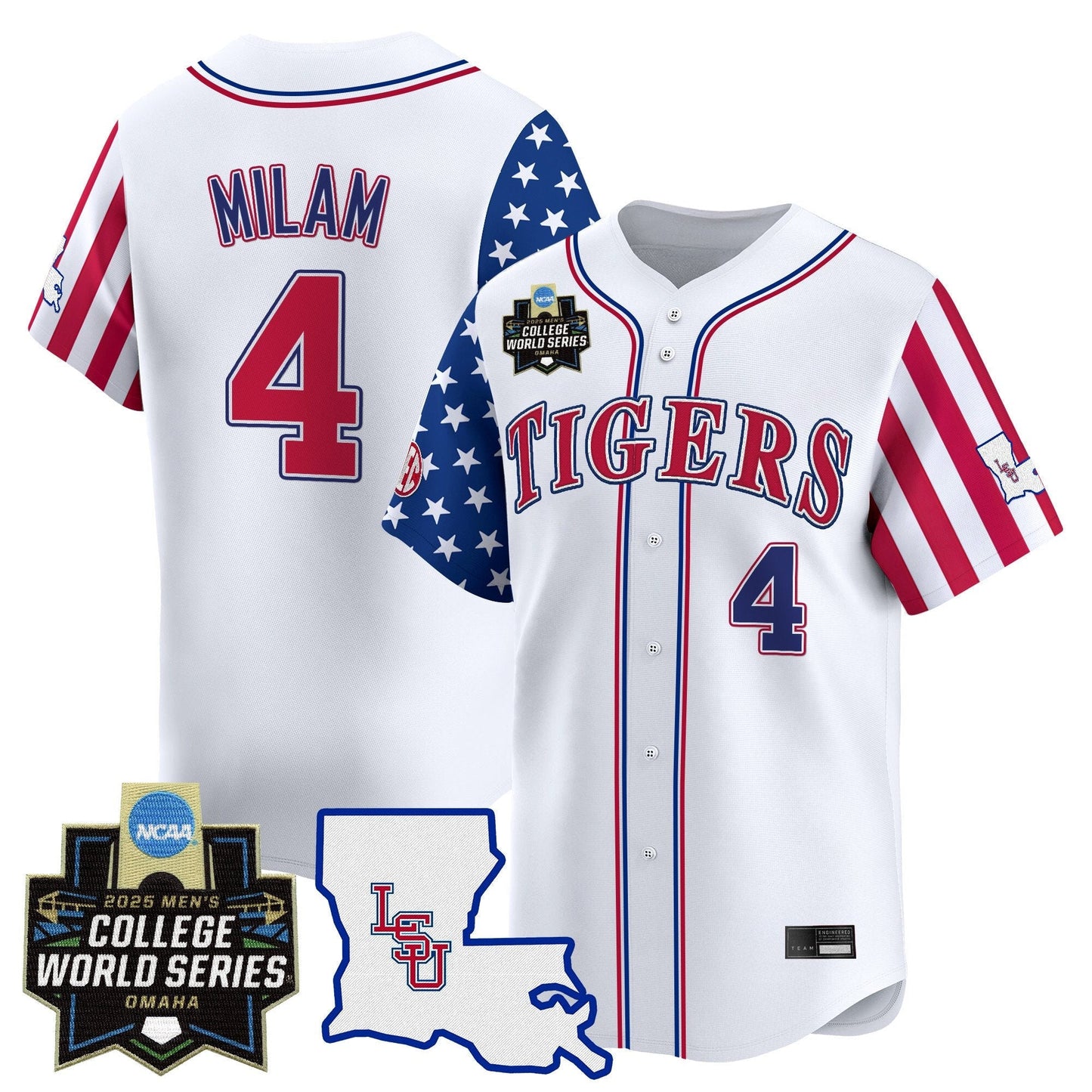 Men's LSU Tigers 2025 Independence Day Vapor Premier Limited Jersey - World Series Patch - All Stitched