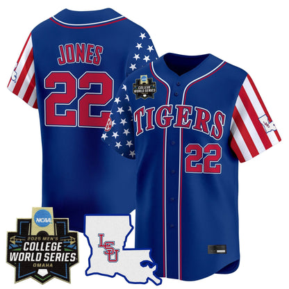 Men's LSU Tigers 2025 Independence Day Vapor Premier Limited Jersey - World Series Patch - All Stitched