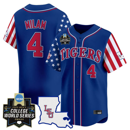 Men's LSU Tigers 2025 Independence Day Vapor Premier Limited Jersey - World Series Patch - All Stitched