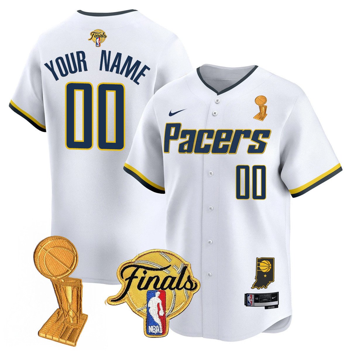 Custom Indiana Pacers Swingman Baseball Jersey - Final + Trophy Patch - All Stitched