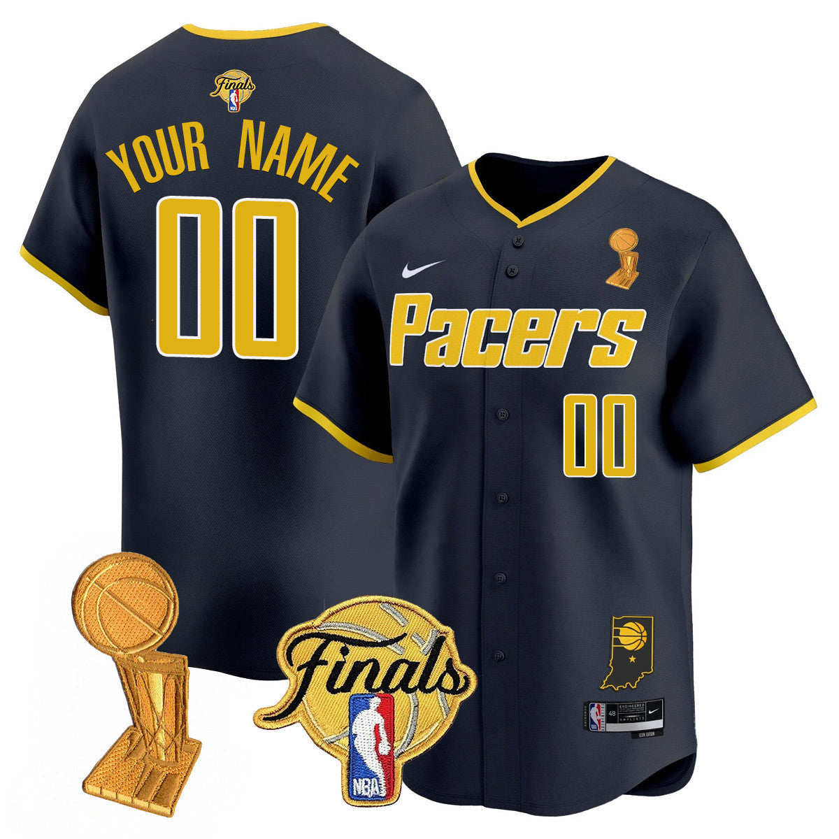 Custom Indiana Pacers Swingman Baseball Jersey - Final + Trophy Patch - All Stitched