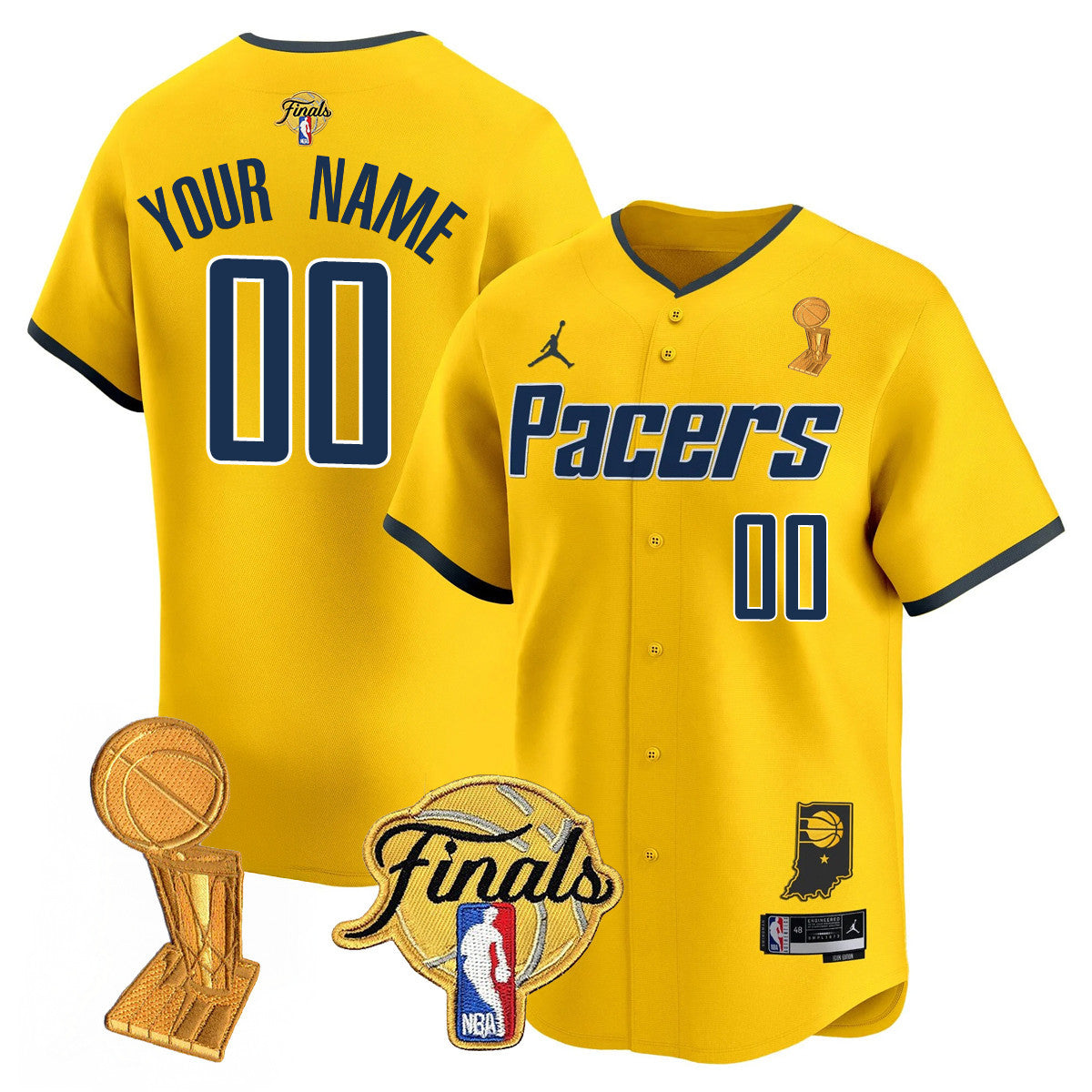 Custom Indiana Pacers Swingman Baseball Jersey - Final + Trophy Patch - All Stitched