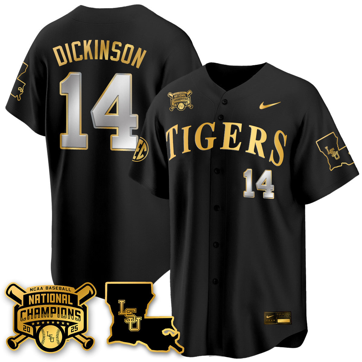 Men's LSU Tigers 2025 World Series Champions Limited Gold Jersey - All Stitched