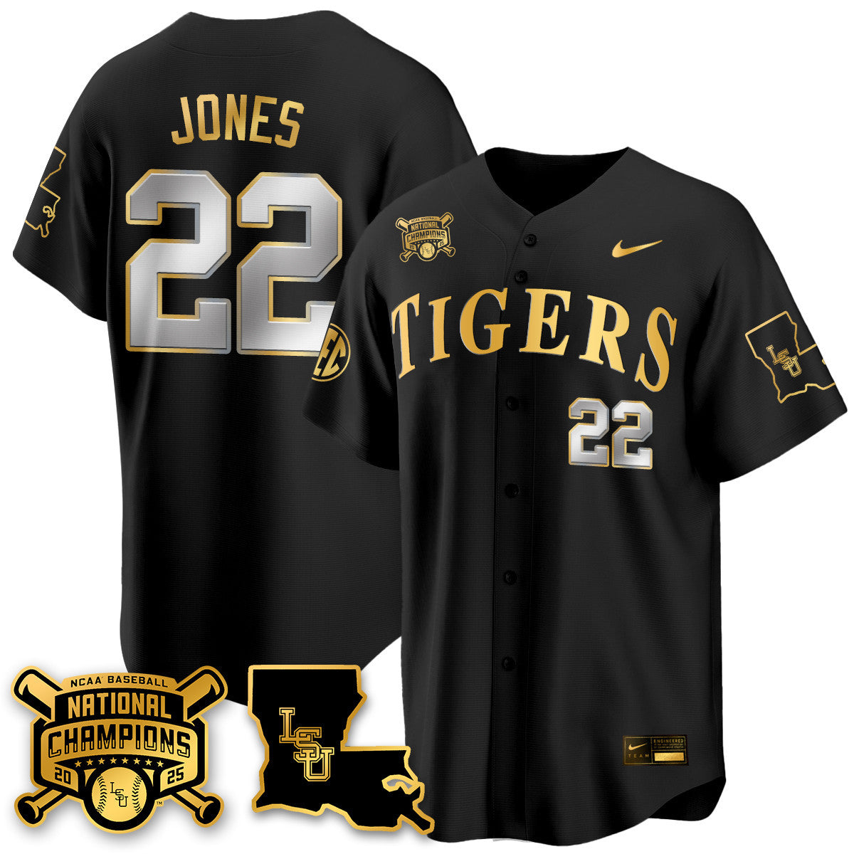 Men's LSU Tigers 2025 World Series Champions Limited Gold Jersey - All Stitched
