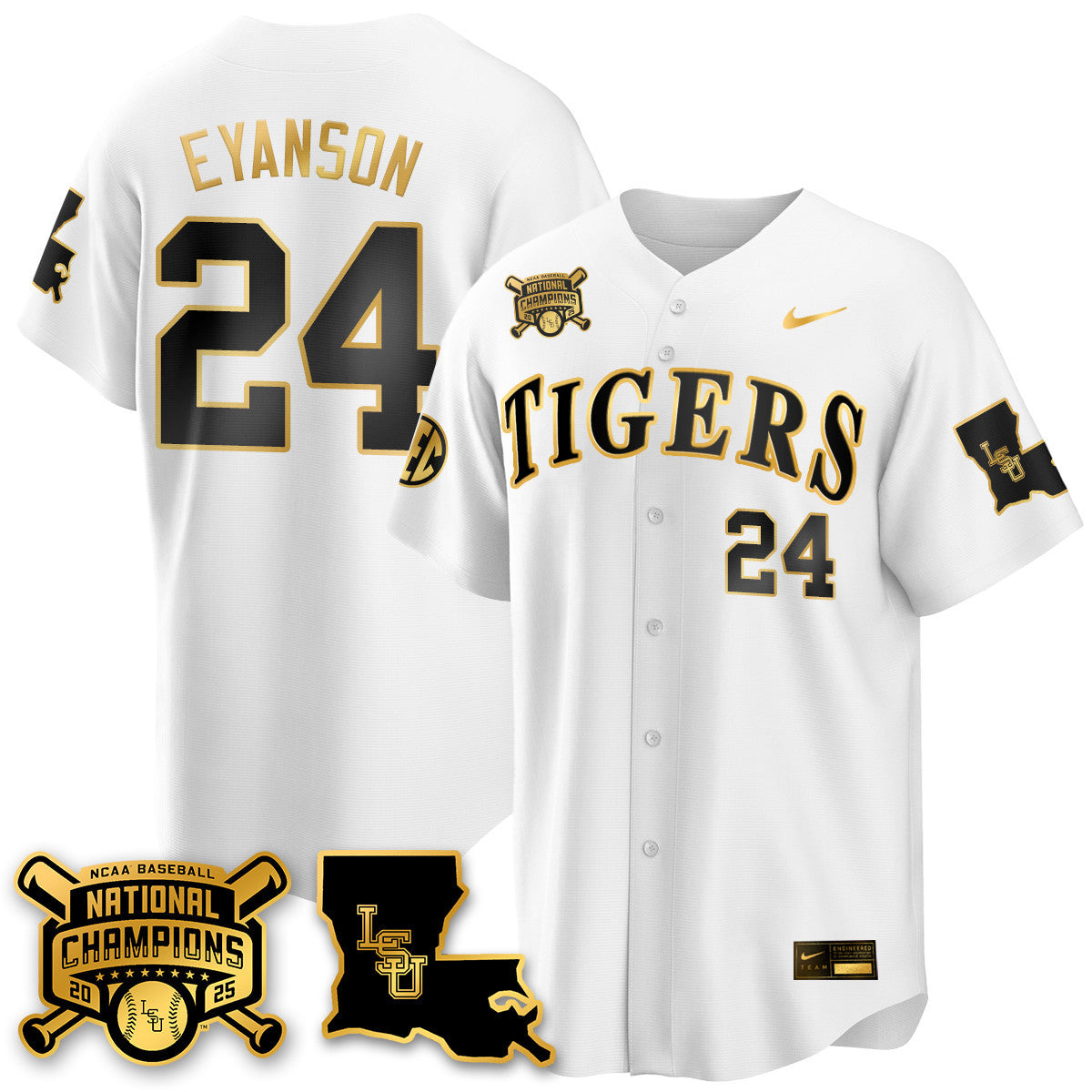 Men's LSU Tigers 2025 World Series Champions Limited Gold Jersey - All Stitched