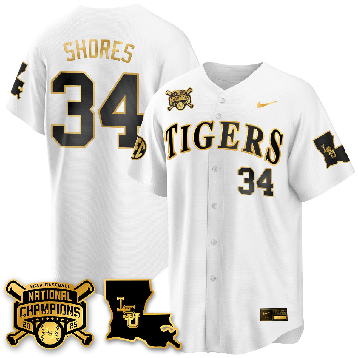 LSU 2025 World Series Champions Limited Gold Jersey - All Stitched