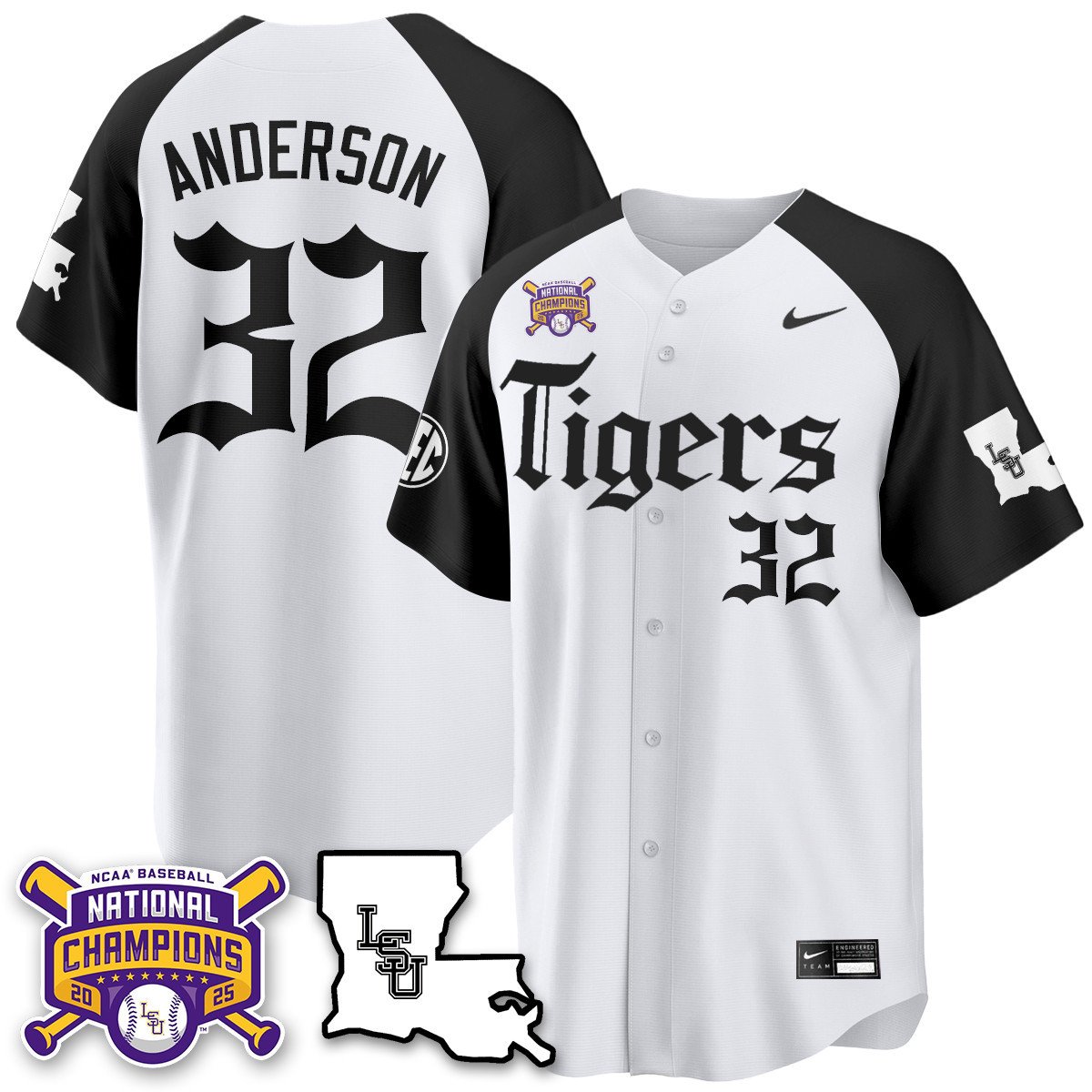 Men's LSU Tigers 2025 World Series Champions 'Gothic Geaux Edition' Jersey - All Stitched
