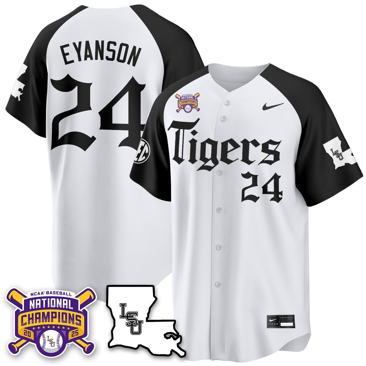 Men's LSU Tigers 2025 World Series Champions 'Gothic Geaux Edition' Jersey - All Stitched