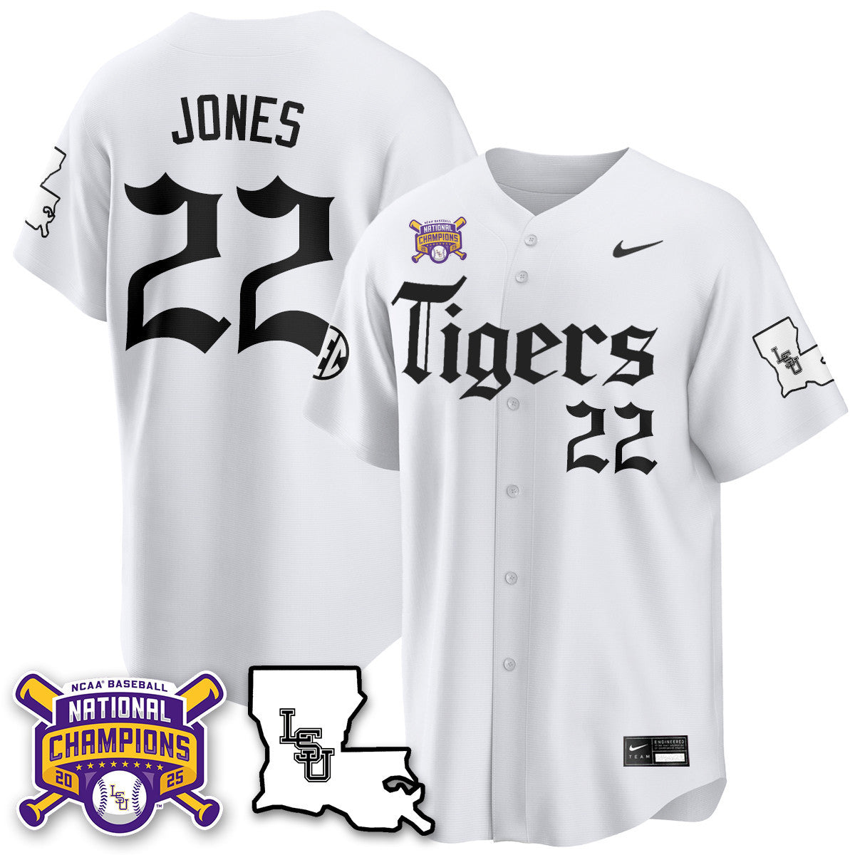 Men's LSU Tigers 2025 World Series Champions 'Gothic Geaux Edition' Jersey - All Stitched