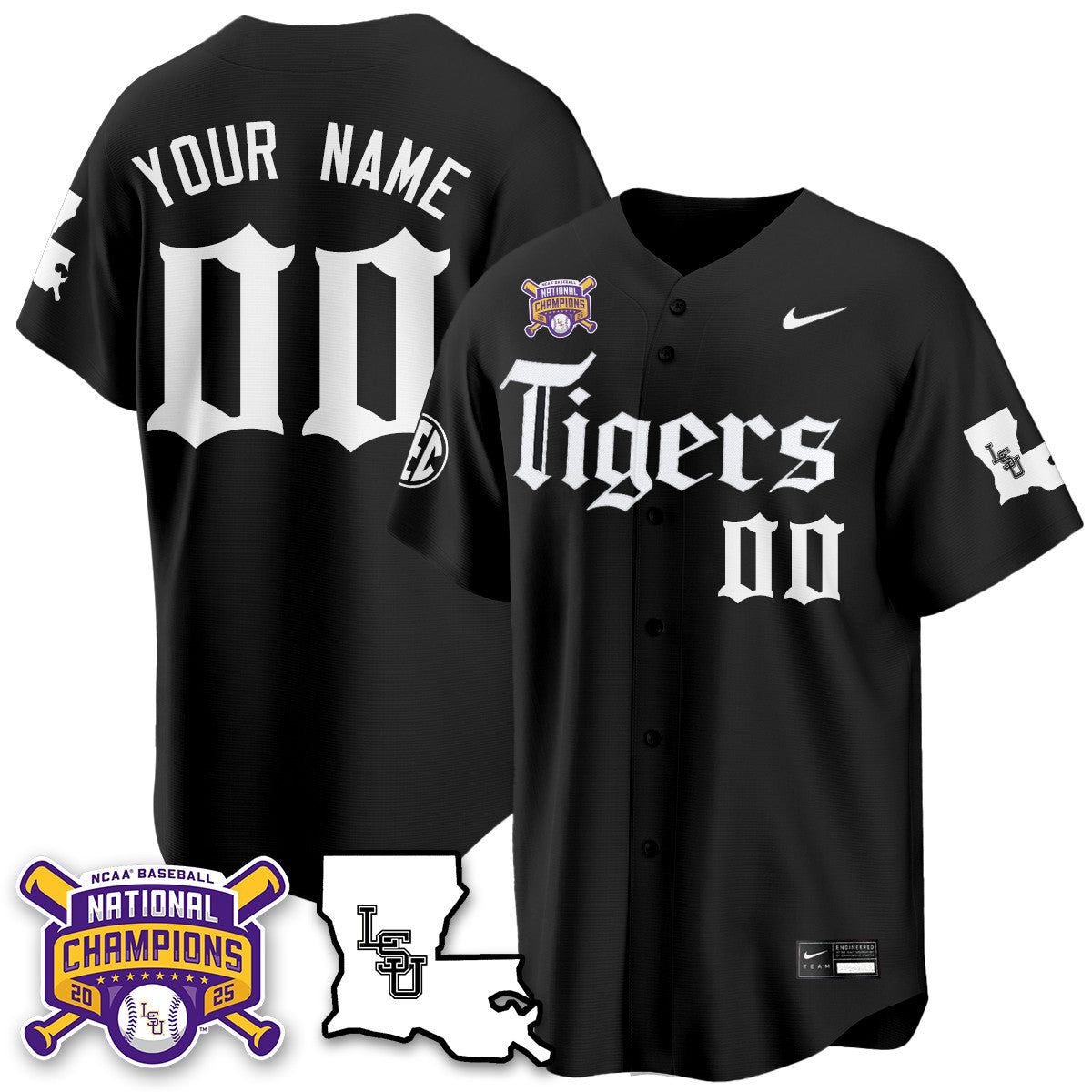 LSU Tigers 2025 World Series Champions 'Gothic Geaux Edition' Custom Jersey - All Stitched