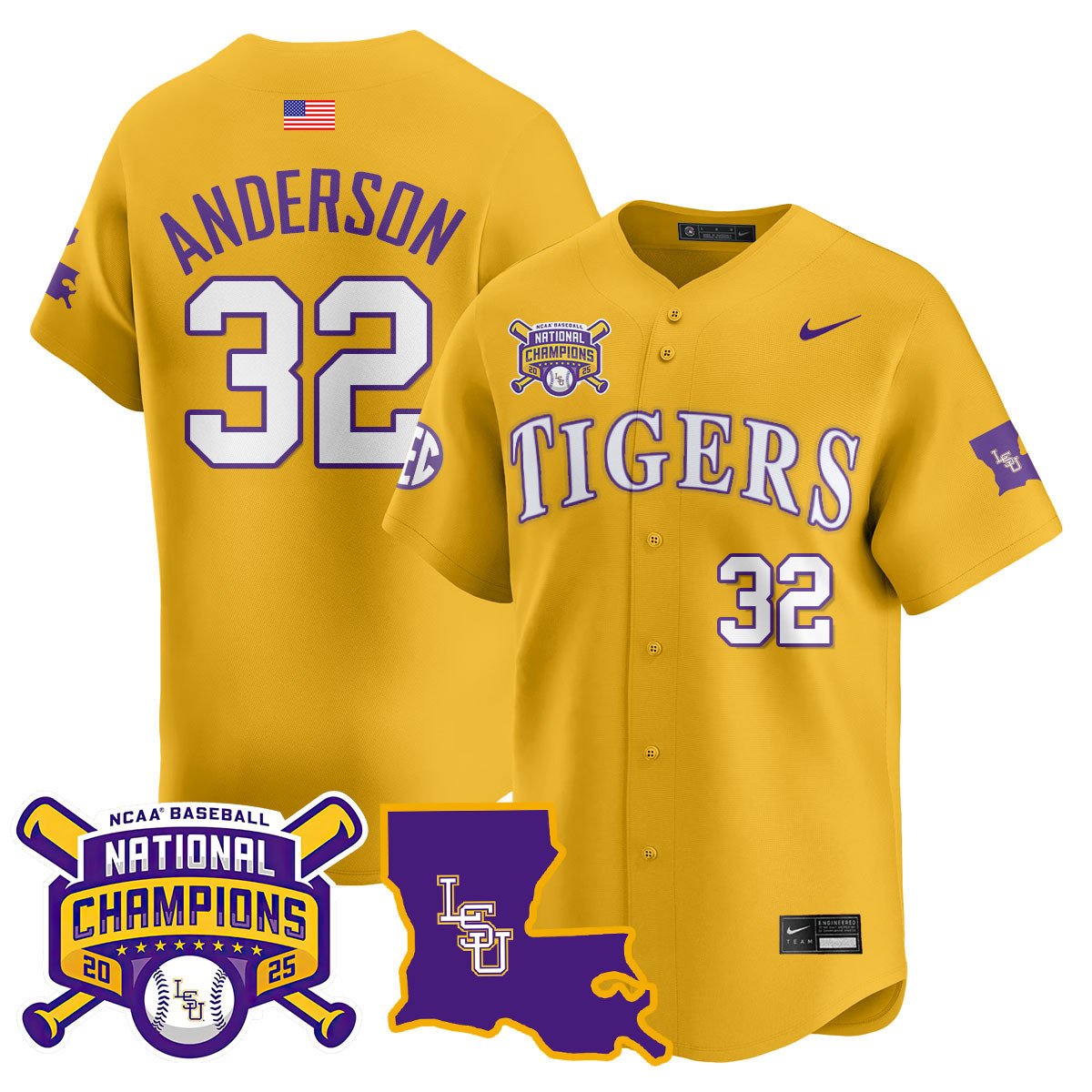 Men's LSU Tigers 2025 World Series Champions Limited Jersey - All Stitched