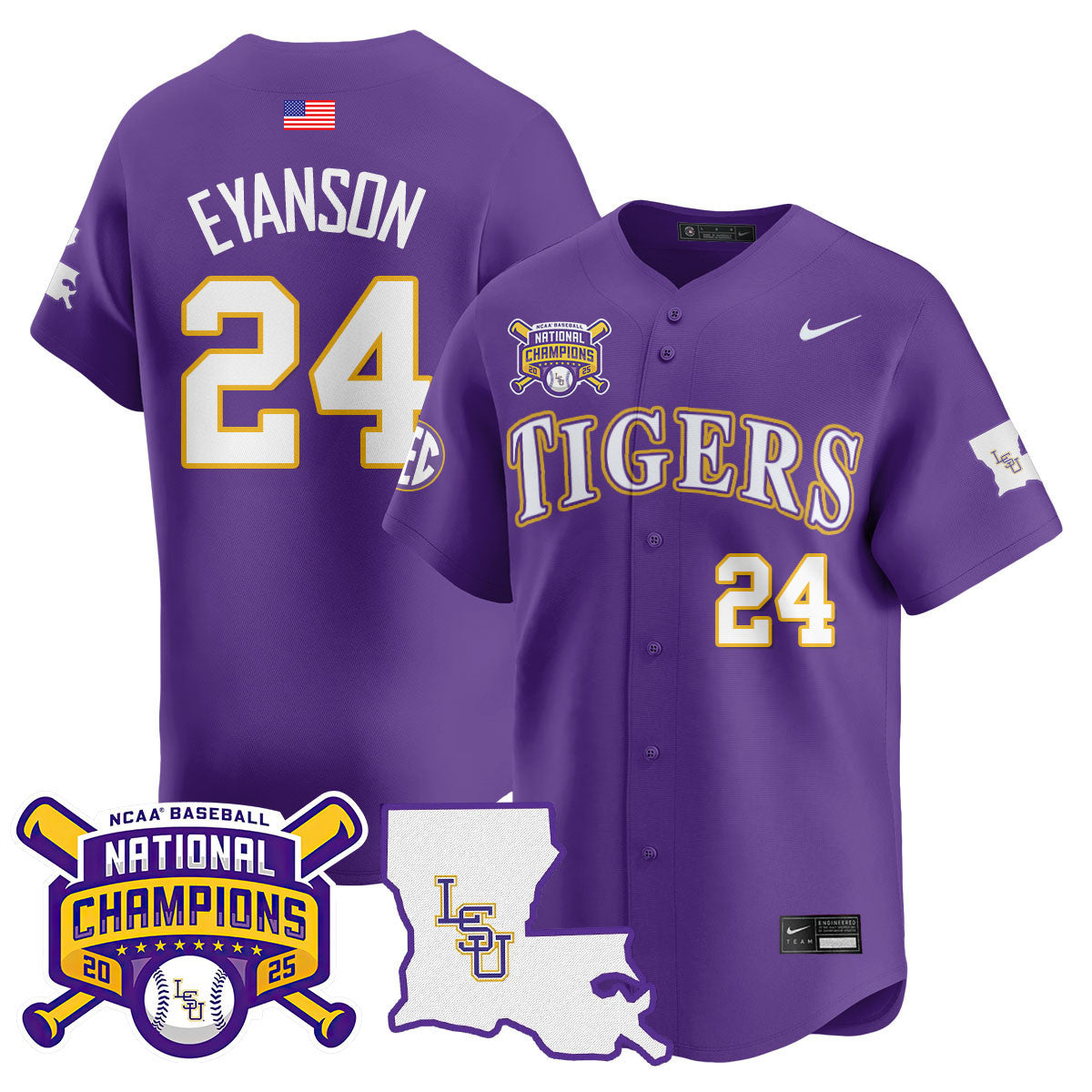 Men's LSU Tigers 2025 World Series Champions Limited Jersey - All Stitched