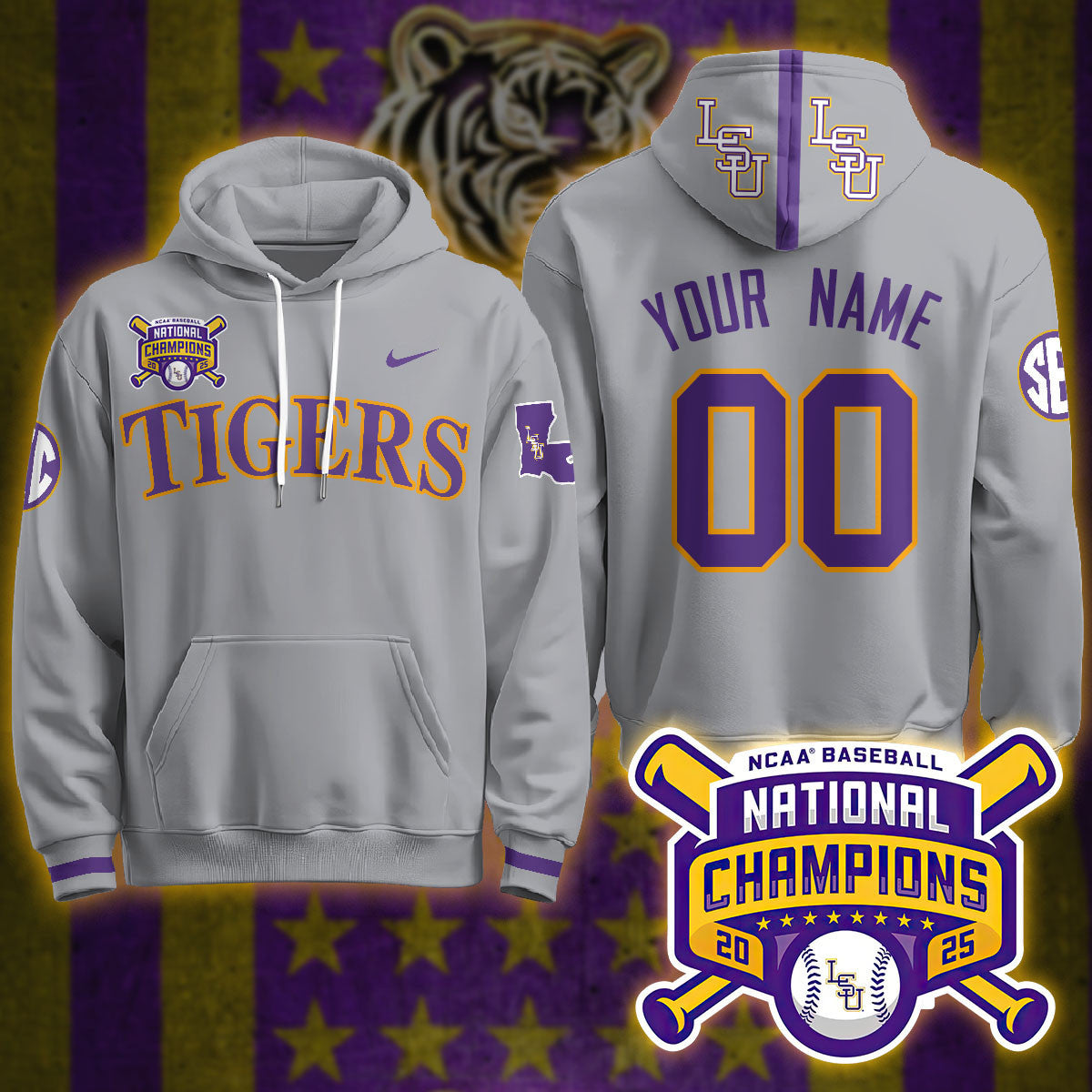 Custom LSU Tigers 2025 World Series Champions Limited Hoodie - All Stitched