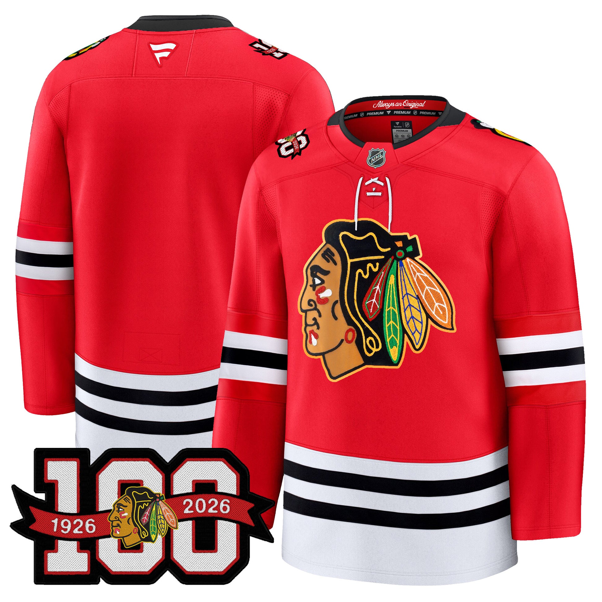 Men's Chicago Blackhawks 100th Anniversary Premium Jersey - All Stitched