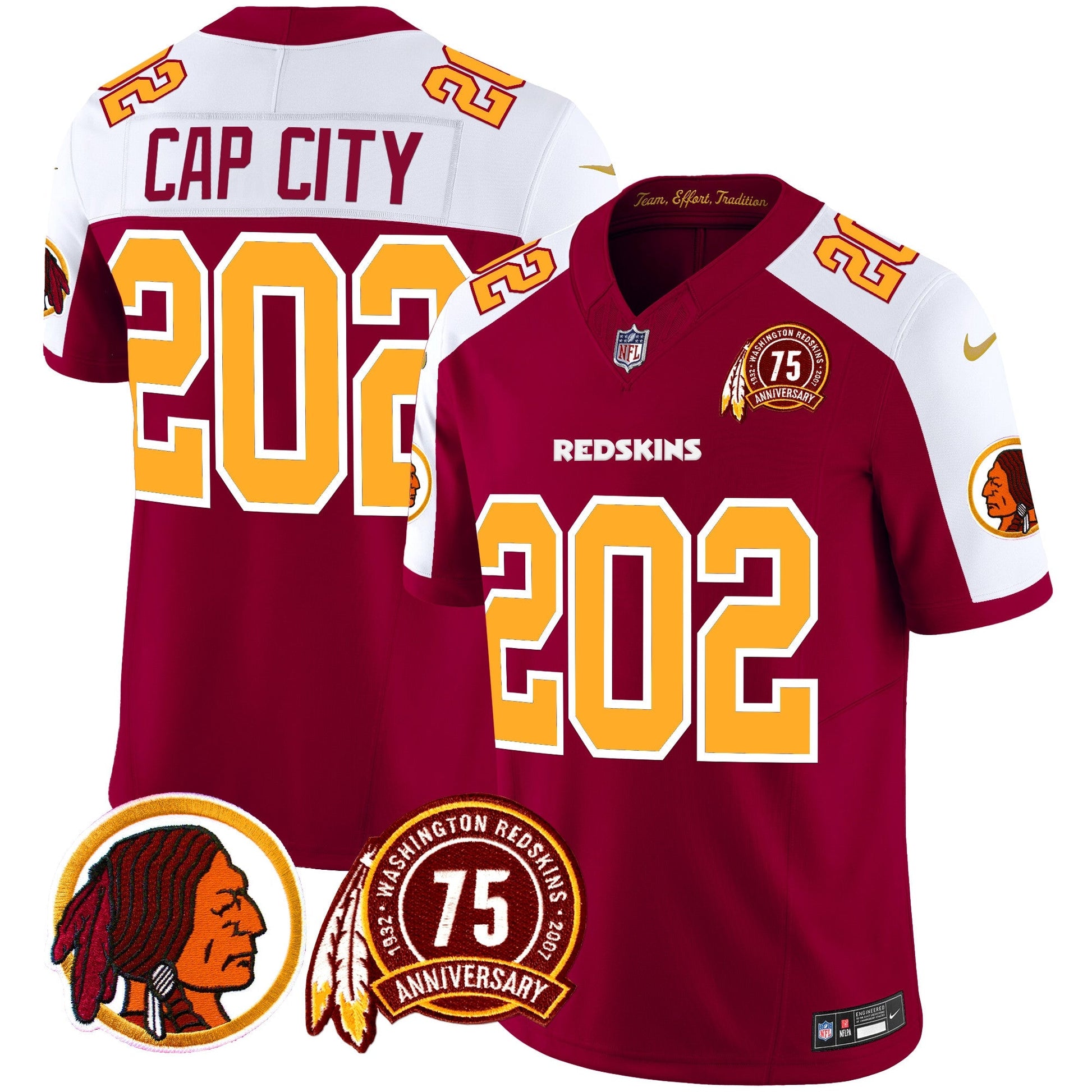 Men's Washington Redskins 75th Patch Throwback Vapor Limited Jersey - All Stitched