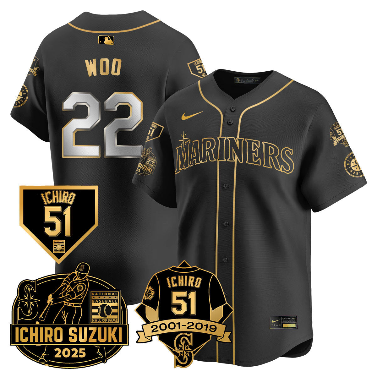 Men's Seattle Mariners Ichiro Number Retirement Jersey - All Stitched