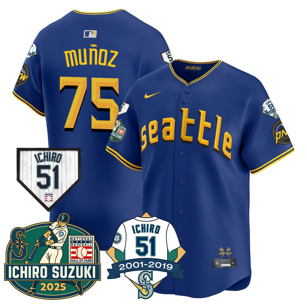 Men's Seattle Mariners Ichiro Number Retirement Jersey - All Stitched