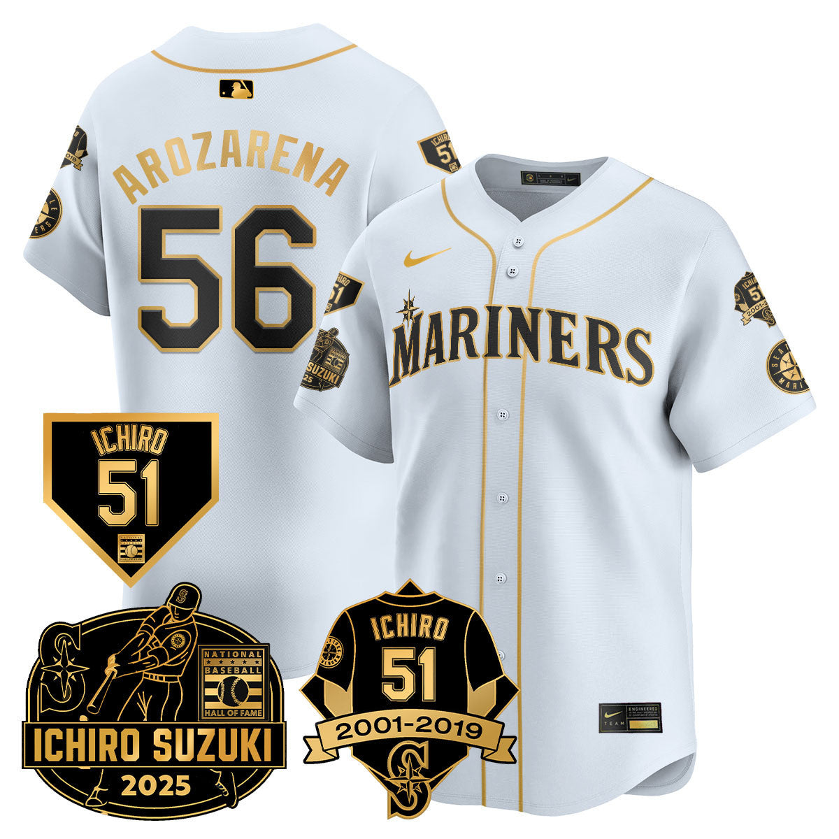 Men's Seattle Mariners Ichiro Number Retirement Jersey - All Stitched