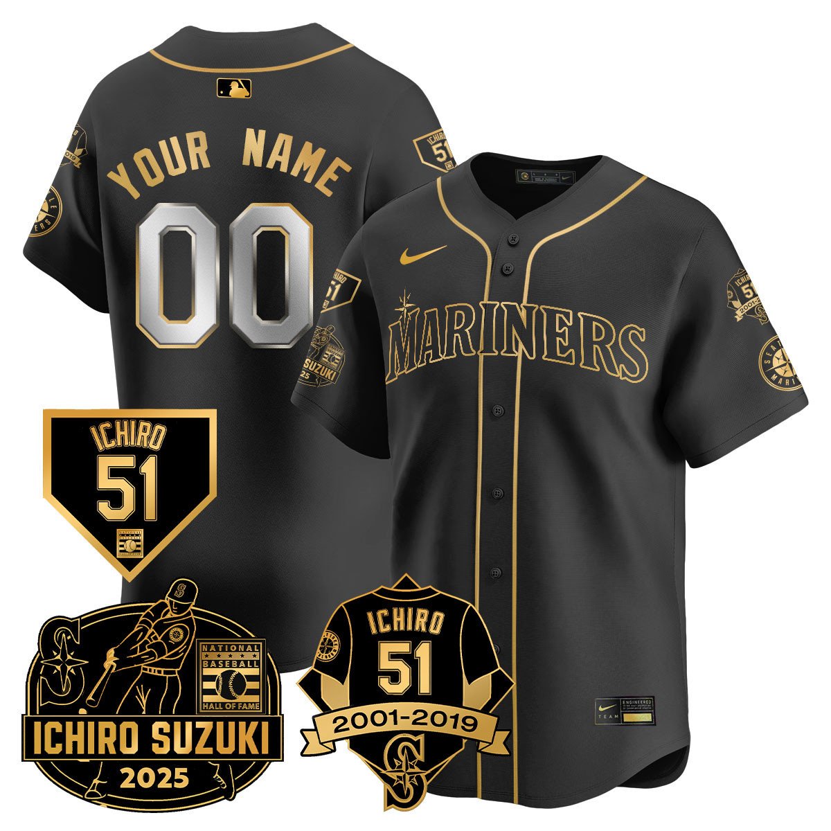 Seattle Mariners Ichiro Number Retirement Custom Jersey - All Stitched