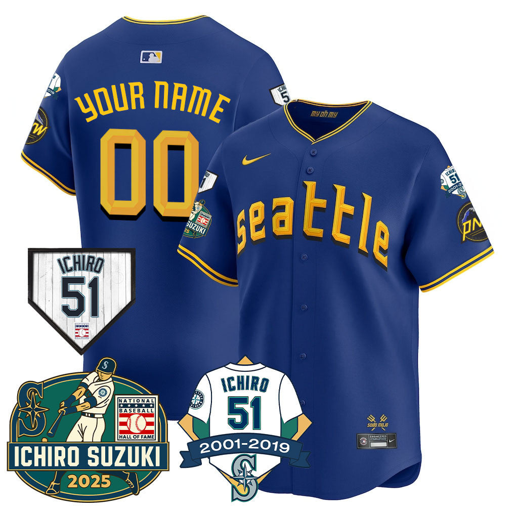 Seattle Mariners Ichiro Number Retirement Custom Jersey - All Stitched