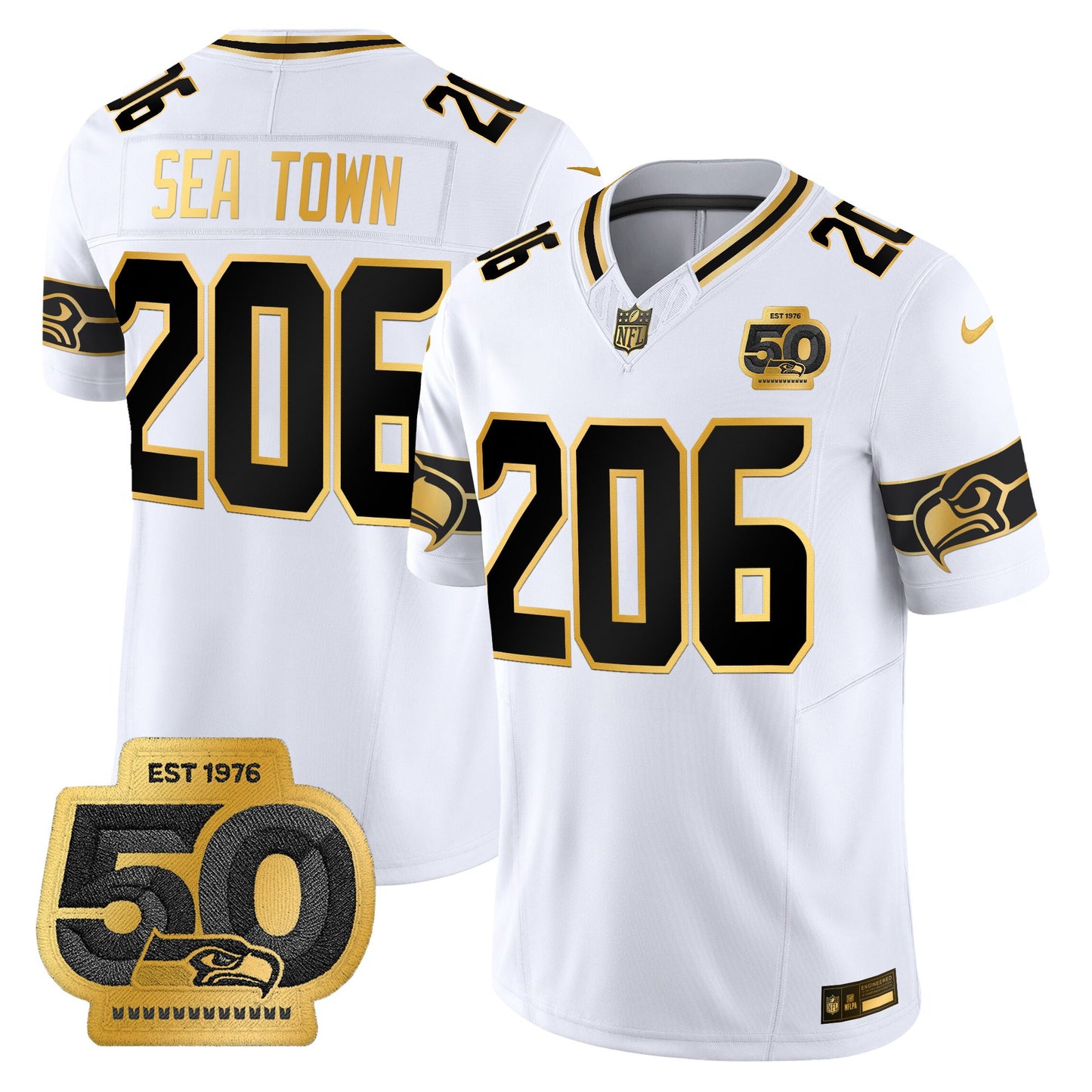 Men's Seattle Seahawks 50th Anniversary Patch Gold Vapor Limited Jersey - All Stitched