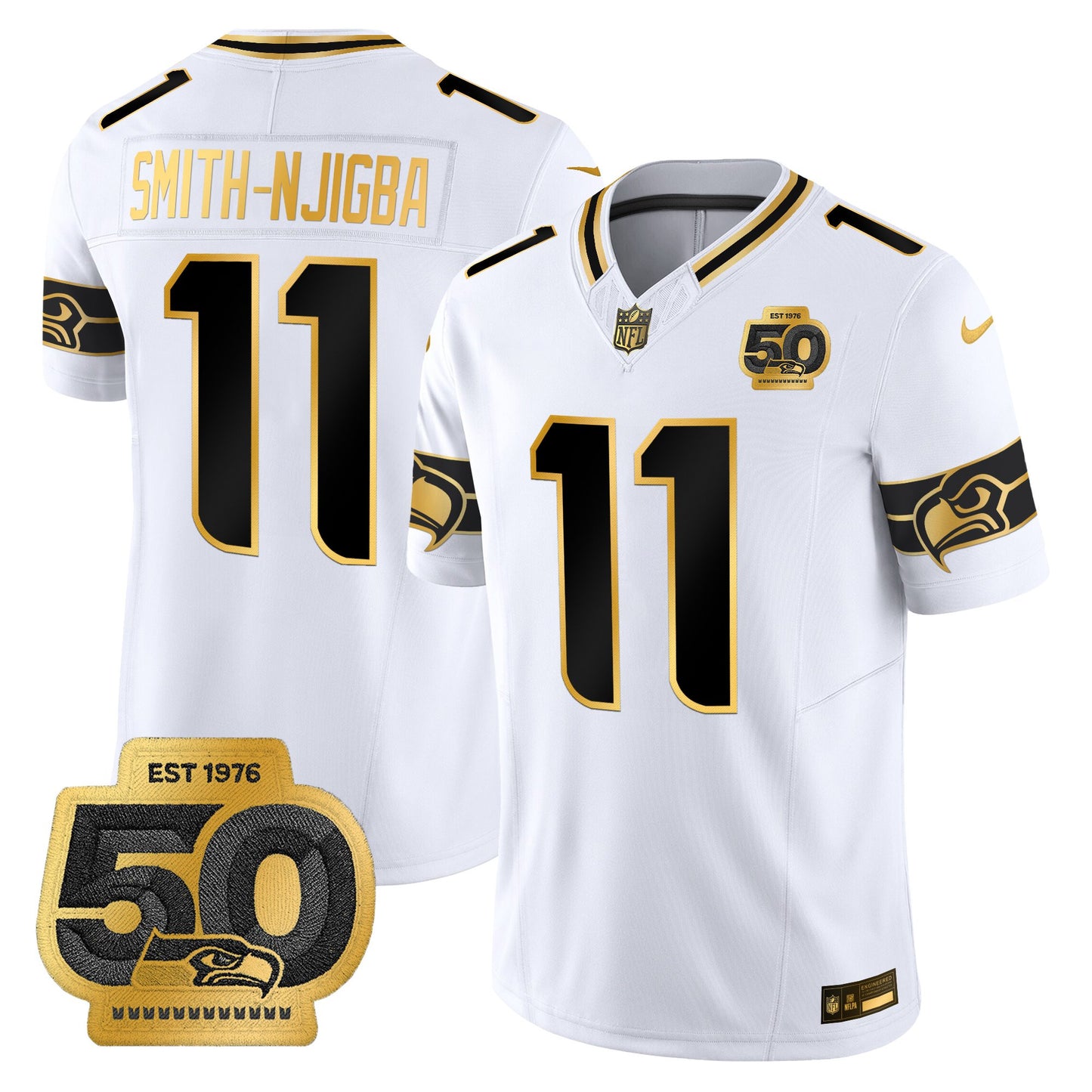 Men's Seattle Seahawks 50th Anniversary Patch Gold Vapor Limited Jersey - All Stitched